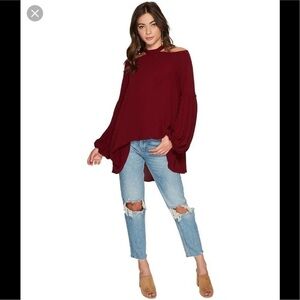 FREE PEOPLE DRIFT AWAY BURGUNDY COLD SHOULDER TUNIC TOP DRESS - SKU:589